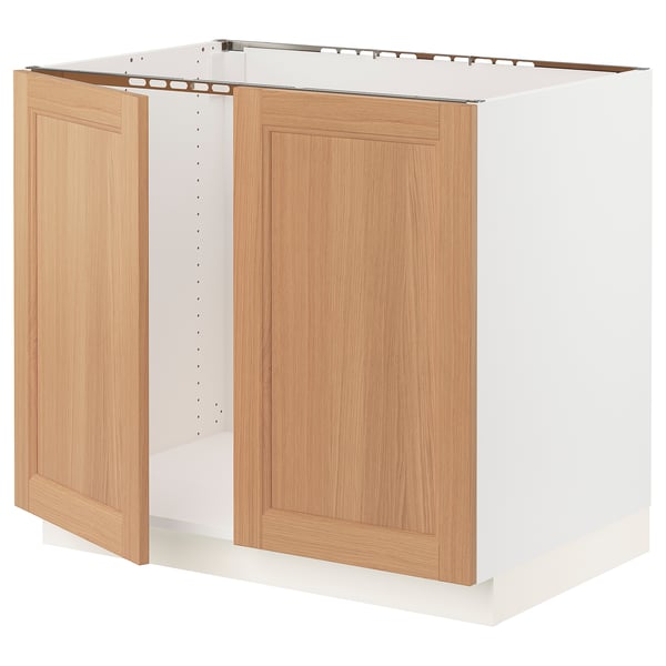 SEKTION Base cabinet for sink + 2 doors, white/Vedhamn oak, 36x24x30 "