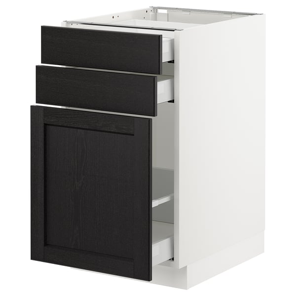 SEKTION Base cabinet/p-out storage/2 drawer, white Maximera/Lerhyttan black stained, 18x24x30 "