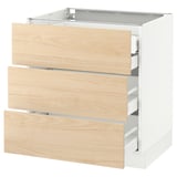 SEKTION Base cabinet w/3 fronts & 4 drawers, white Maximera/Askersund light ash effect, 30x24x30 "