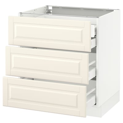SEKTION Base cabinet w/3 fronts & 4 drawers, white Maximera/Bodbyn off-white, 30x24x30 "