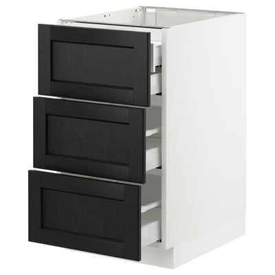 SEKTION Base cabinet w/3 fronts & 4 drawers, white Maximera/Lerhyttan black stained, 18x24x30 "