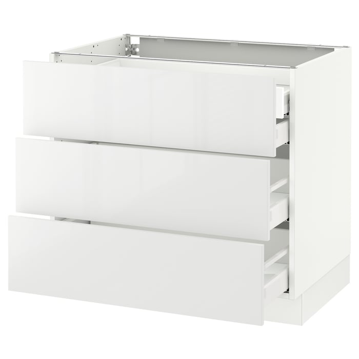 SEKTION base w/3 fronts & 4 drawers, white Maximera/Ringhult