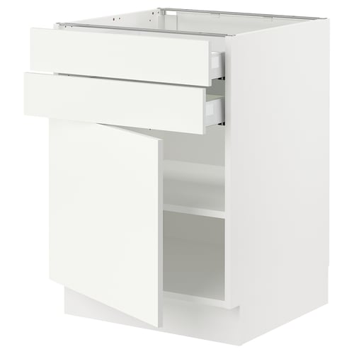 SEKTION kitchen unit in white with drawers and shelf. Modern, minimalist design.