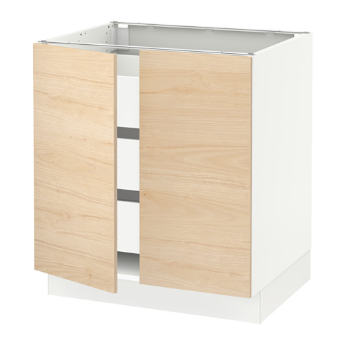 SEKTION Base w/2 doors & 3 drawers white, Ma, Askersund light