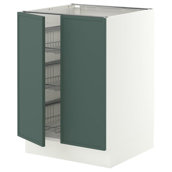 SEKTION Base cabinet w wire basket/2 doors, white/Aspudden dark gray-green, 24x24x30 "
