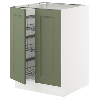 SEKTION Base cabinet w wire basket/2 doors, white/Axstad gray-green, 24x24x30 "