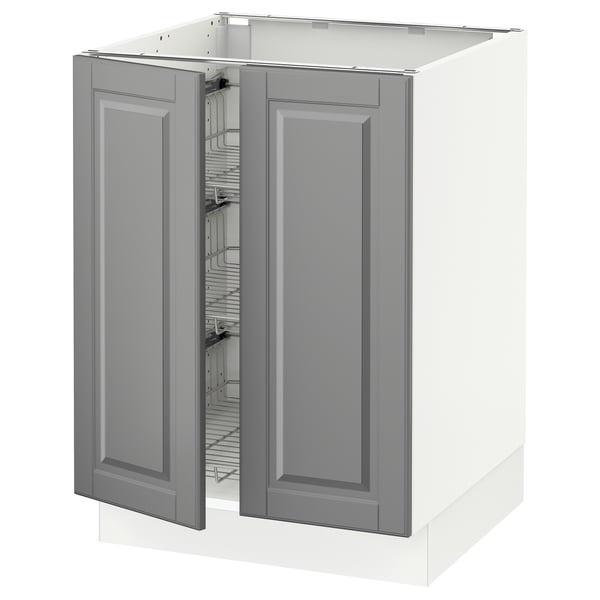 SEKTION Base cabinet w wire basket/2 doors, white/Bodbyn gray, 24x24x30 "
