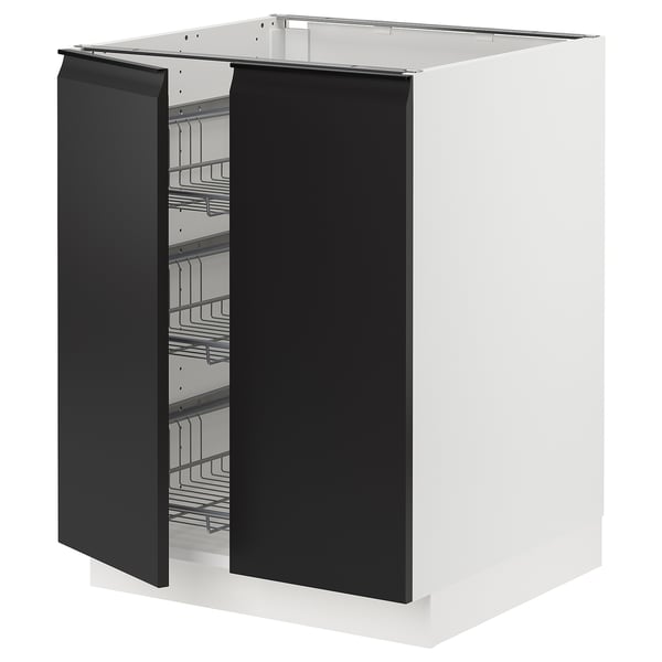 SEKTION Base cabinet w wire basket/2 doors, white/Upplöv matt anthracite, 24x24x30 "