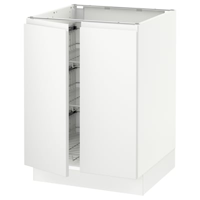 SEKTION Base cabinet w wire basket/2 doors, white/Voxtorp matt white, 24x24x30 "