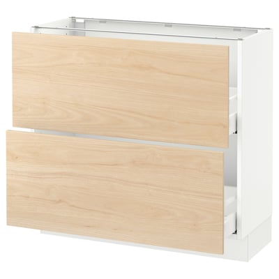 SEKTION Base cabinet with 2 drawers, white Maximera/Askersund light ash effect, 36x15x30 "