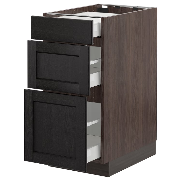 SEKTION Base with 3 drawers, brown Maximera/Lerhyttan black