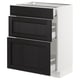 Modern kitchen cabinet, white with black wood drawers, minimalist design.