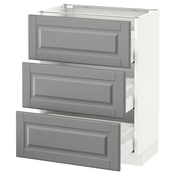 SEKTION Base cabinet with 3 drawers, white Maximera/Bodbyn gray, 24x15x30 "