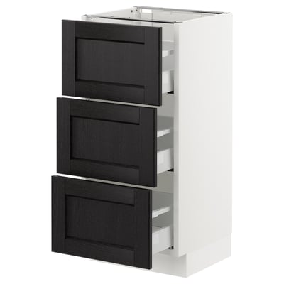 SEKTION Base cabinet with 3 drawers, white Maximera/Lerhyttan black stained, 15x15x30 "