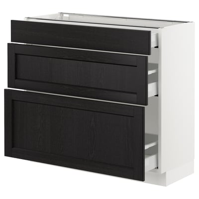 SEKTION Base cabinet with 3 drawers, white Maximera/Lerhyttan black stained, 36x15x30 "