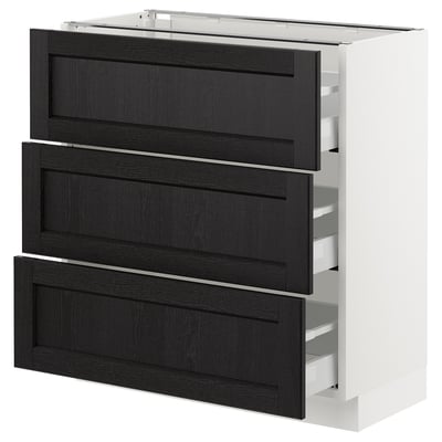 SEKTION Base cabinet with 3 drawers, white Maximera/Lerhyttan black stained, 30x15x30 "