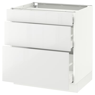 White SEKTION cabinet with glossy front, three drawers, rectangular shape, modern design.