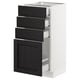 An IKEA SEKTION kitchen cabinet with dark grey lerhyttan drawers and a door, featuring a traditional design with bevelled edges.
