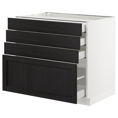 SEKTION Base cabinet with 4 drawers, white Maximera/Lerhyttan black stained, 36x24x30 "