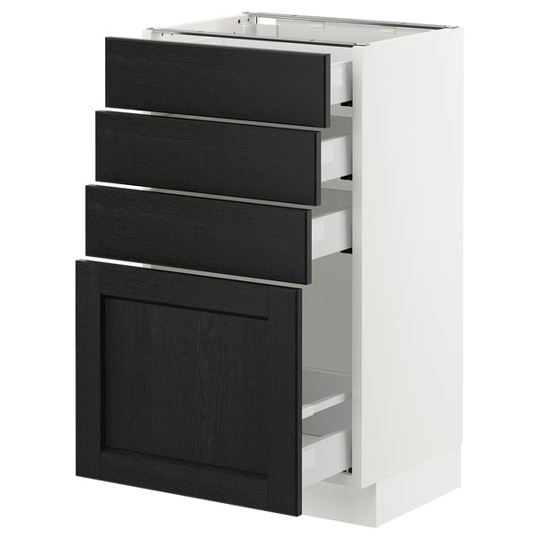 SEKTION Base cabinet with 4 drawers, white Maximera/Lerhyttan black stained, 18x15x30 "