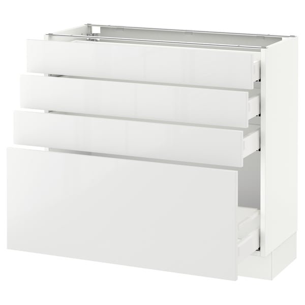SEKTION kitchen in white with glossy finish multiple drawers and sleek design.