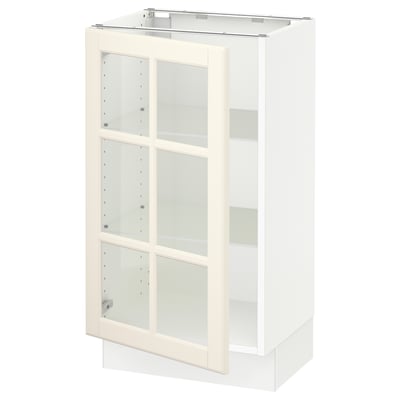 SEKTION Base cabinet with glass door, white/Bodbyn off-white, 18x15x30 "