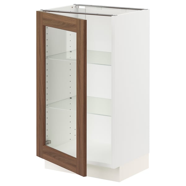 SEKTION Base cabinet with glass door, white Enköping/brown walnut effect, 18x15x30 "