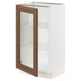 SEKTION Base cabinet with glass door, white Enköping/brown walnut effect, 18x15x30 "