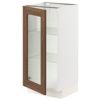 SEKTION Base cabinet with glass door, white Enköping/brown walnut effect, 15x15x30 "