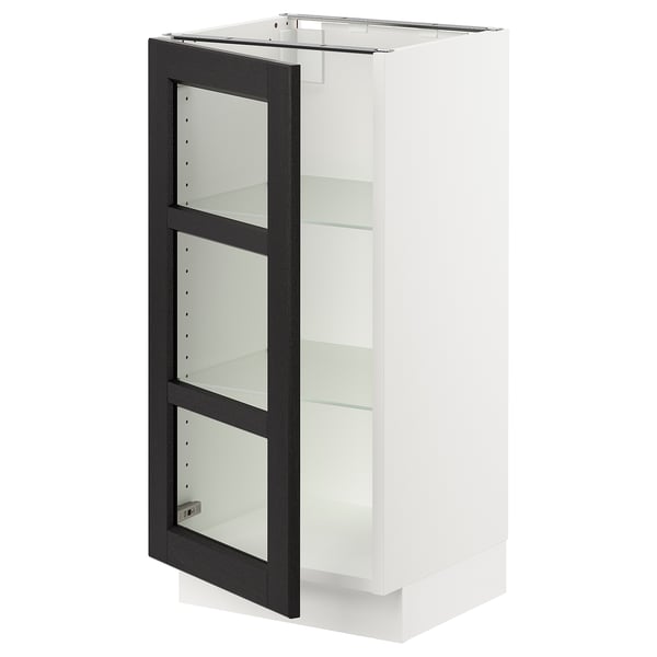SEKTION Base cabinet with glass door, white/Lerhyttan black stained, 15x15x30 "