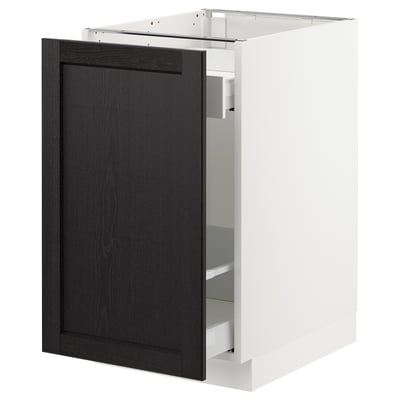 SEKTION Base cabinet with pull-out storage, white Maximera/Lerhyttan black stained, 18x24x30 "