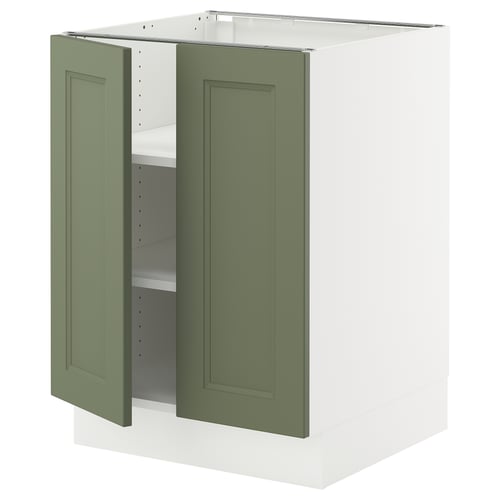 SEKTION kitchen cabinet: white base with green doors, square shape, modern design.