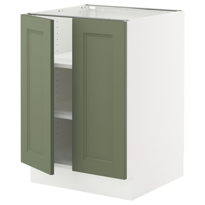 SEKTION kitchen cabinet: white base with green doors, square shape, modern design.