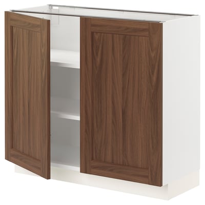 SEKTION Base cabinet with shelves/2 doors, white Enköping/brown walnut effect, 36x15x30 "