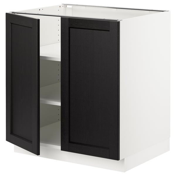 SEKTION Base cabinet with shelves/2 doors, white/Lerhyttan black stained, 30x24x30 "
