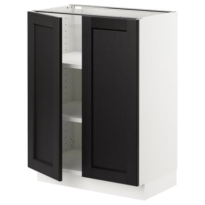 SEKTION Base cabinet with shelves/2 doors, white/Lerhyttan black stained, 24x15x30 "