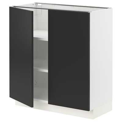 SEKTION Base cabinet with shelves/2 doors, white/Nickebo matt anthracite, 30x15x30 "