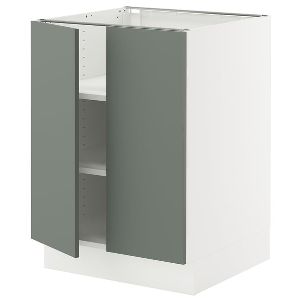SEKTION Base cabinet with shelves/2 doors, white/Nickebo matt grey-green, 24x24x30 "