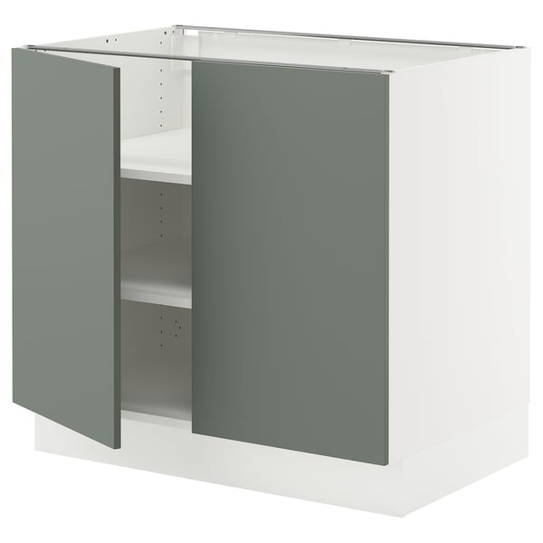 SEKTION Base cabinet with shelves/2 doors, white/Nickebo matt grey-green, 36x24x30 "