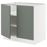 SEKTION Base cabinet with shelves/2 doors, white/Nickebo matt grey-green, 36x24x30 "