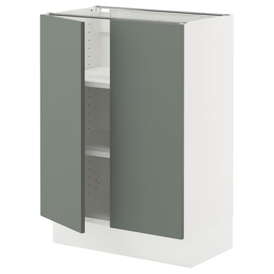 SEKTION Base cabinet with shelves/2 doors, white/Nickebo matt grey-green, 24x15x30 "