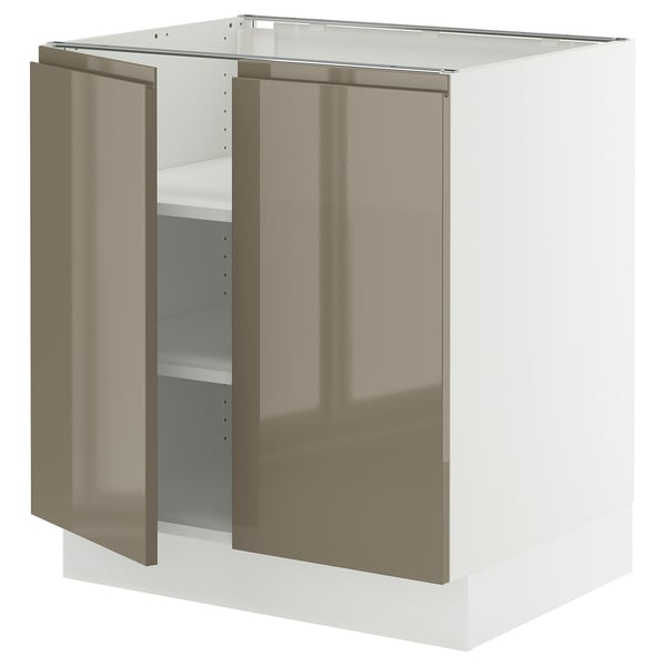 SEKTION Base cabinet with shelves/2 doors, white/Voxtorp high-gloss dark grey-brown, 30x24x30 "