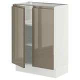 SEKTION Base cabinet with shelves/2 doors, white/Voxtorp high-gloss dark grey-brown, 24x15x30 "