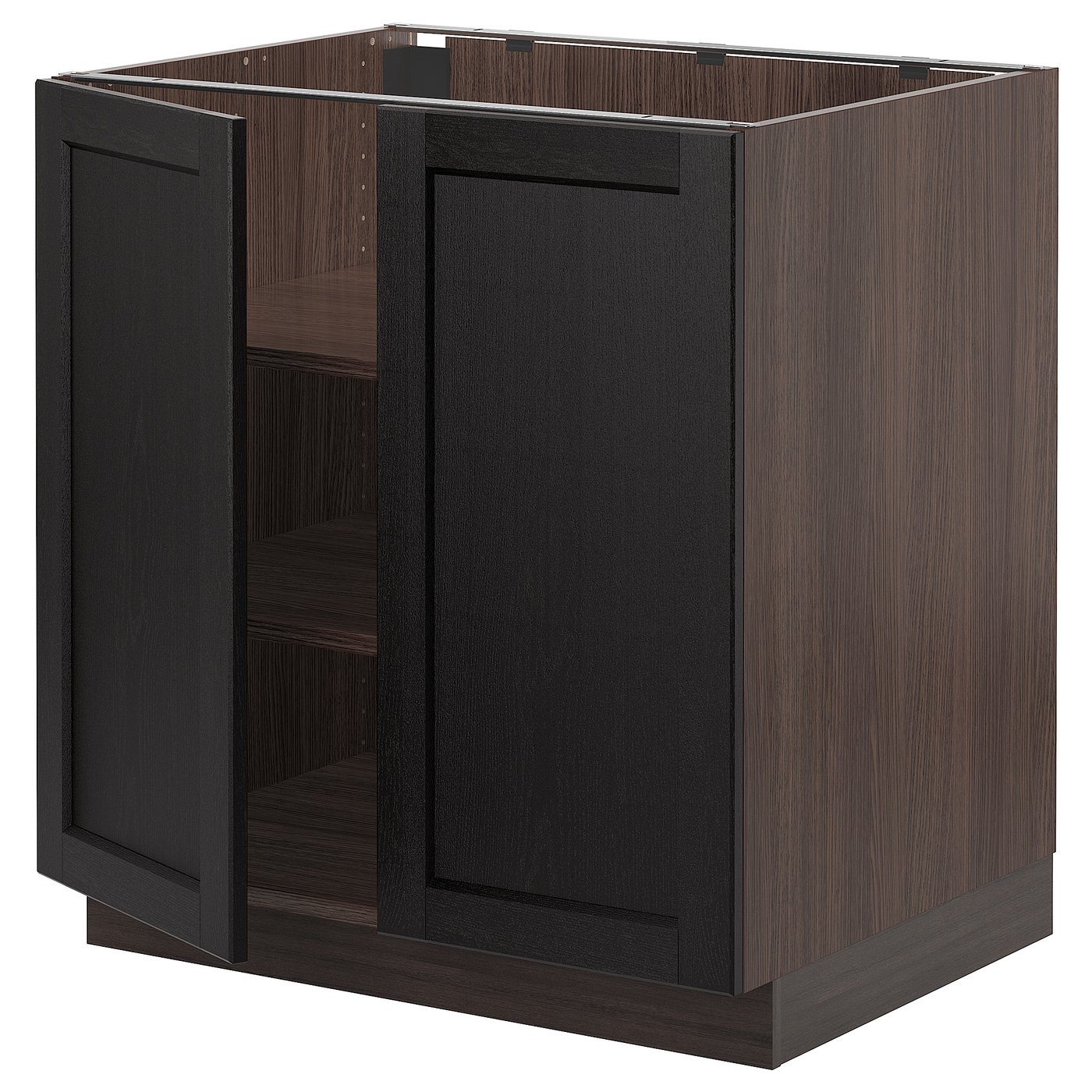 SEKTION Base with shelves/2 doors brown, Lerhyttan black stained IKEA