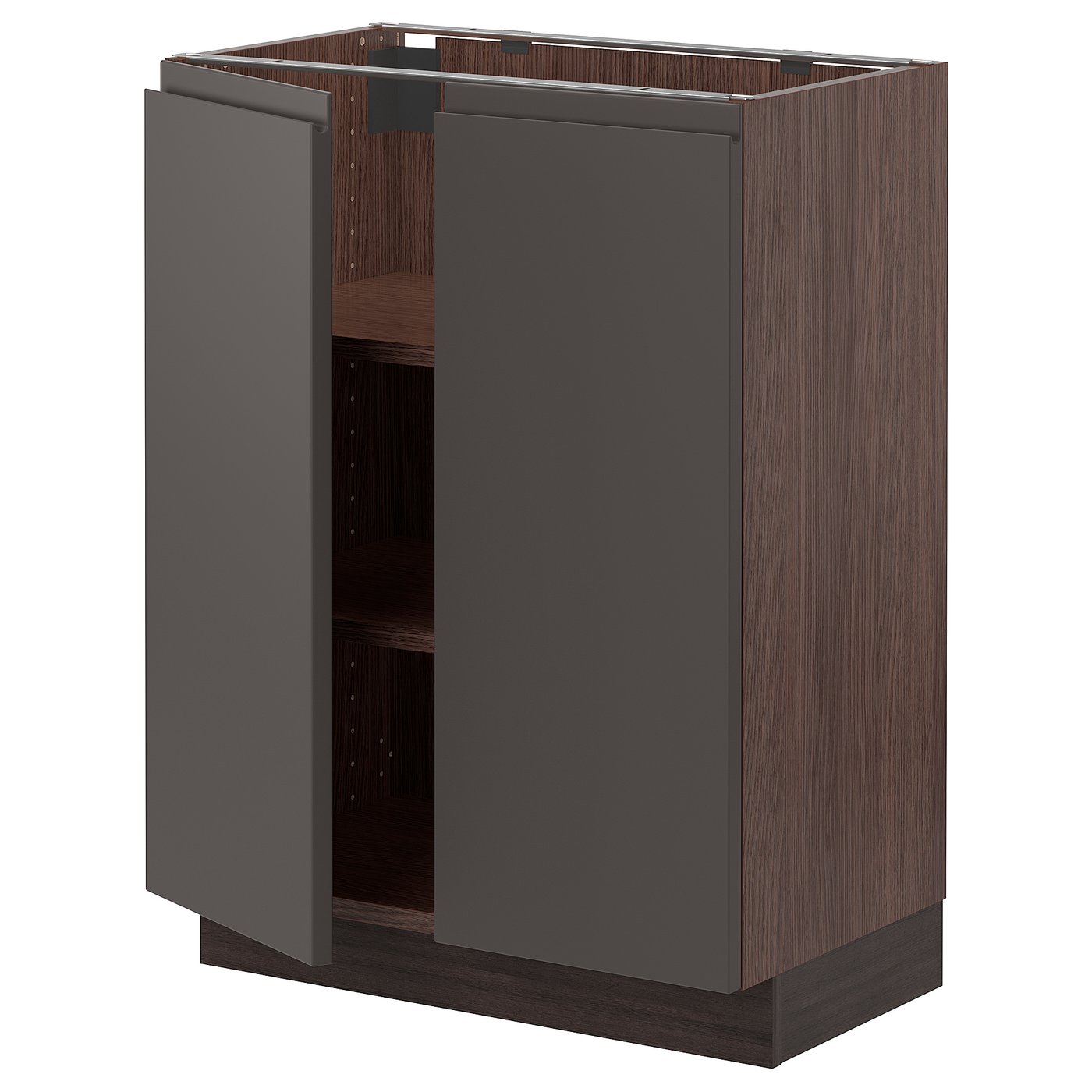 SEKTION Base with shelves/2 doors brown, Voxtorp dark gray