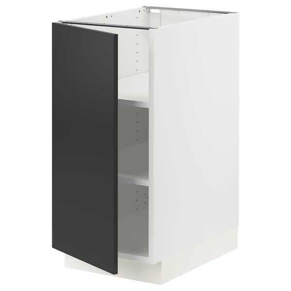 SEKTION Base cabinet with shelves, white/Nickebo matt anthracite, 15x24x30 "
