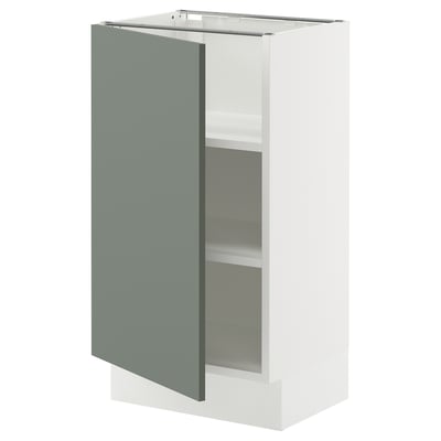 SEKTION Base cabinet with shelves, white/Nickebo matt grey-green, 18x15x30 "
