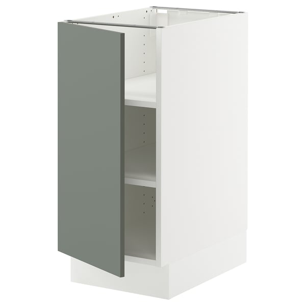 SEKTION Base cabinet with shelves, white/Nickebo matt grey-green, 15x24x30 "