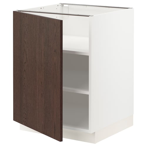 SEKTION white kitchen cabinet with dark oak door, adjustable shelves.