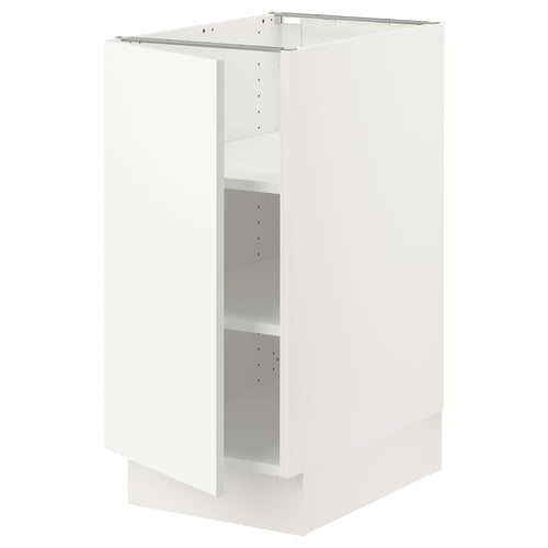 White SEKTION kitchen cabinet, modern, boxy design with adjustable shelves.